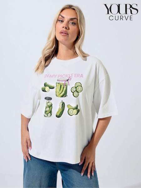 Yours Curve White Limited In My Pickle Era T-Shirt (H94627) | £20