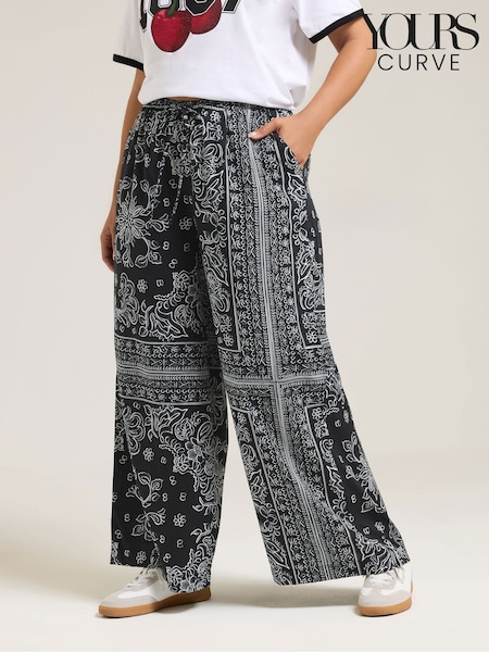 Yours Curve Black Paisley Wide Leg Trousers (H94628) | £29