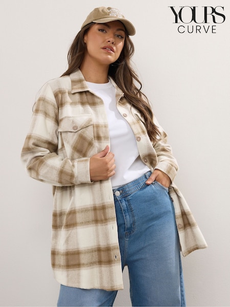 Yours Curve Natural Check Shacket (H94648) | £34