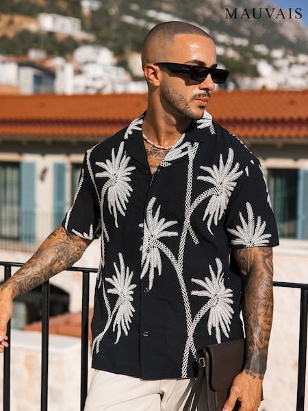 MAUVAIS Black Amante Relaxed Embroidered Shirt in Black (H94893) | £57