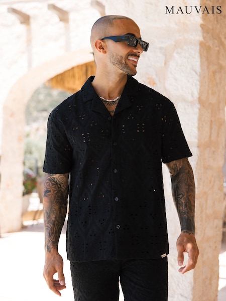 MAUVAIS Black Destino Relaxed Embroidered Shirt (H94906) | £55
