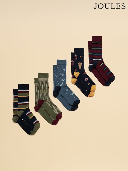 Joules Kingsbury Multi Green Sports 5 Pack Socks (H94969) | £19.95