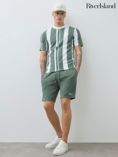 River Island Green Slim Fit Palais Jersey Shorts (H95078) | £32