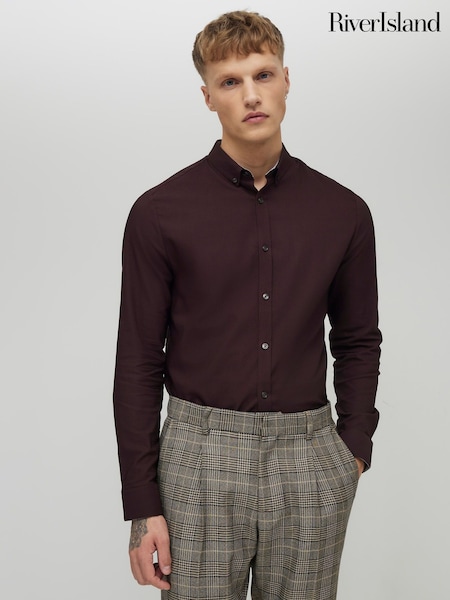 River Island Brown Muscle Fit Texture Stretch Shirt (H95081) | £32