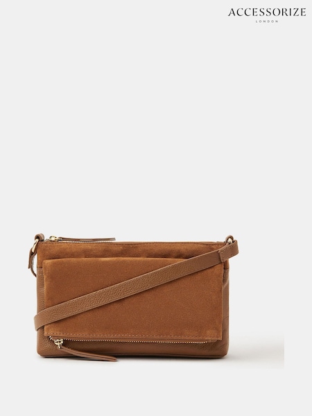 Accessorize Brown Fold Over Zip Leather Cross-Body Bag (H95116) | £45