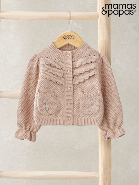 Mamas & Papas Pink Embroidered Cardigan with Scallop Design (H95242) | £27