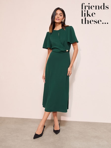 Green Tulip Sleeve Wrap Front Tailored Dress (H95304) | £49