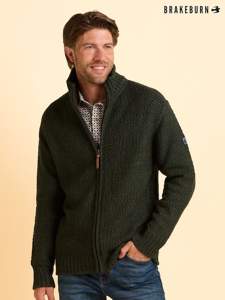 Brakeburn Green Applecross Zip Through Jumper (H95483) | £80