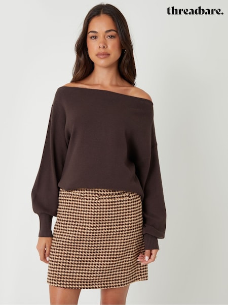 Threadbare Brown Mini Houndstooth Check A-Line Skirt (H95662) | £32