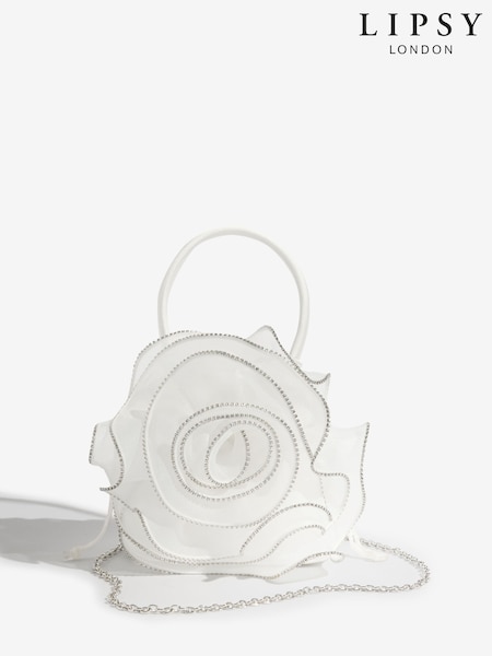 Lipsy Ivory Bridal Embellished Rose Top Handle Bag (H95665) | £38