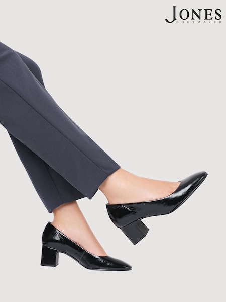 Jones Bootmaker Charcoal Black Ladies Court Smart Shoes (H95670) | £99