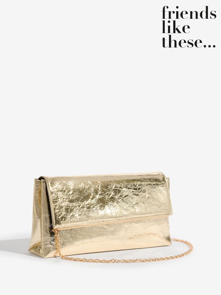 Friends Like These Gold Gold Foldover Clutch Bag (H95838) | £22