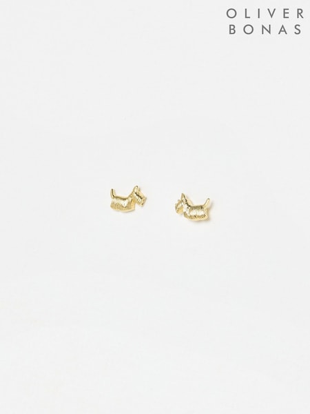 Oliver Bonas Gold Hamish Scottie Dog Gold Plated Stud Earrings (H95846) | £22.50