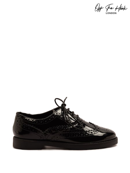 Off The Hook Black Beatrix Patent Brogue Leather Lace-Up School Shoes (H95965) | £35