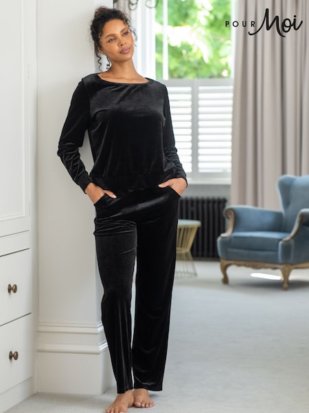 Pour Moi Black Velour Lounge Pyjamas Set (H95973) | £49