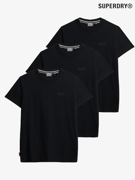 Superdry Black Cotton Essential Logo T-Shirts 3 Pack (H95998) | £50