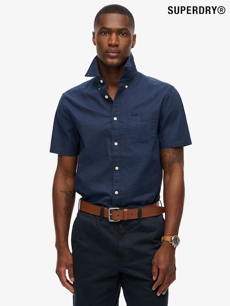 Superdry Blue City Cotton Linen Short Sleeve Shirt (H96013) | £45