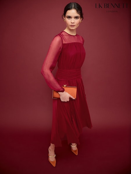 LK Bennett Red Uma Rio Crinkle Mesh Viscose Boots (H96092) | £349