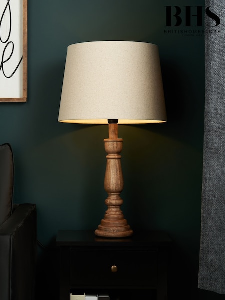 BHS Natural Henlock Wooden Table Lamp with Shade (H96160) | £75