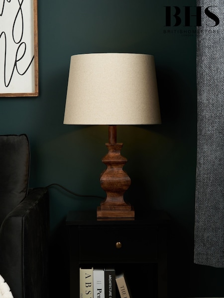 BHS Natural Henlock Wooden Table Lamp with Shade (H96166) | £65