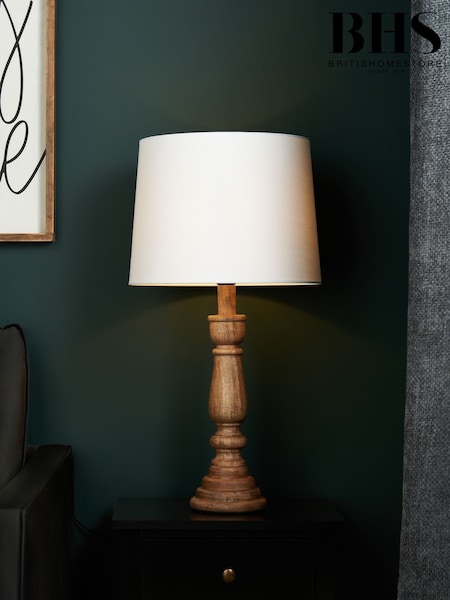 BHS Natural Henlock Wooden Table Lamp with Shade (H96169) | £75