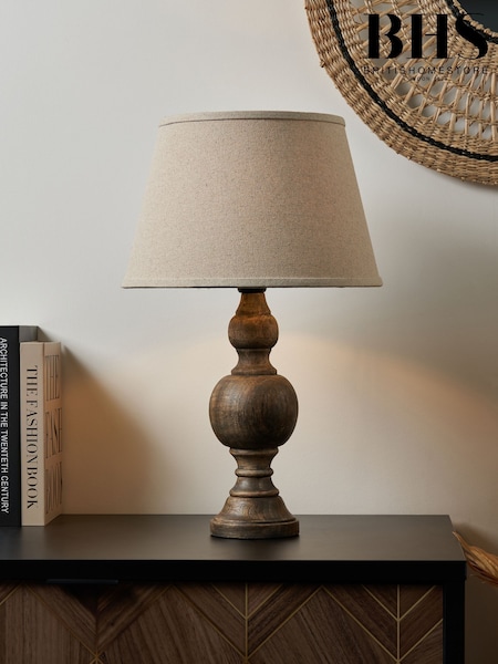 BHS Natural Henlock Wooden Table Lamp with Shade (H96172) | £65