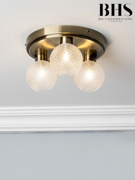 BHS Antique Brass Vermont Bathroom Ceiling 3 Light (H96173) | £50
