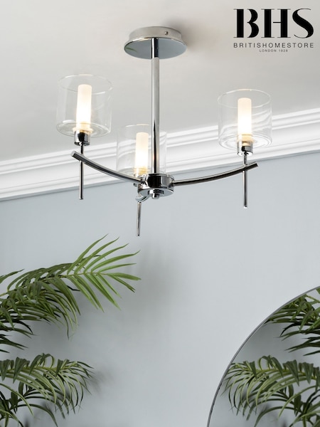BHS Chrome Montreal Classic Bathroom Flush 3 Light (H96179) | £45