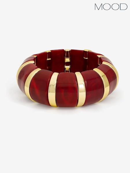Mood Gold Tone and Burgundy Resin Stretch Cuff Bracelet (H96211) | £18