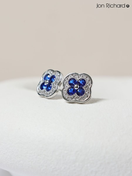 Jon Richard Silver Plated Crystal and Sapphire Clover Studs Earrings (H96225) | £15