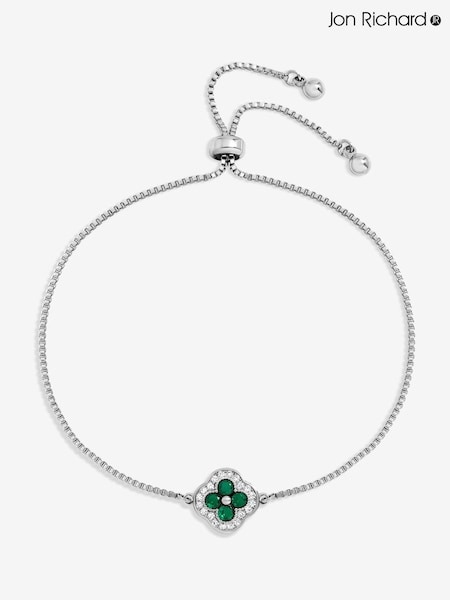 Jon Richard Silver Plated Emerald Clover Toggle Bracelet (H96228) | £18