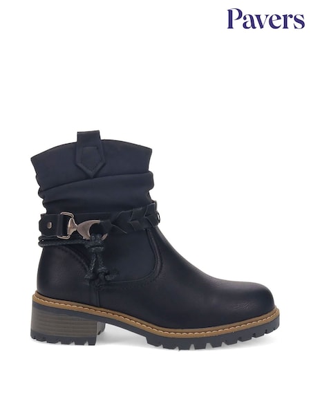 Pavers Black Wide-Fit Buckle Ankle Boots (H96261) | £48