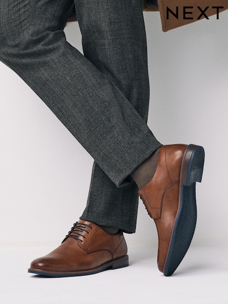 Tan Brown Standard Fit Derby Shoes with Navy Contrast Sole (H96392) | £55