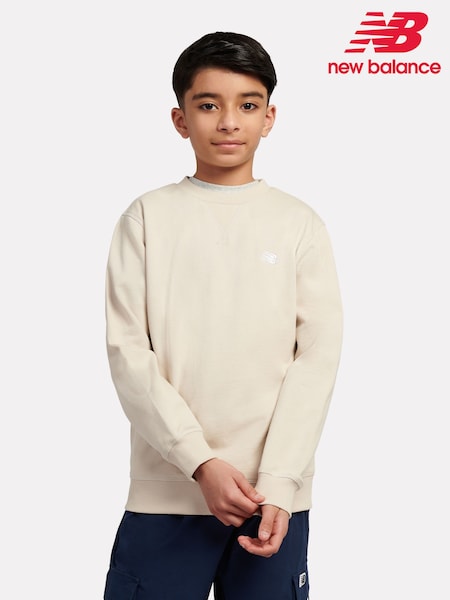 New Balance Brown French Terry Small Logo Crew Sweatshirt (H96439) | £45 - £54