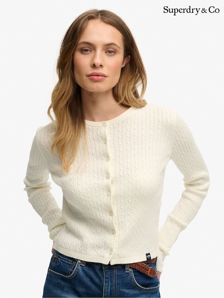 Superdry Cream Long Knit Essential Cardigan (H96495) | £40