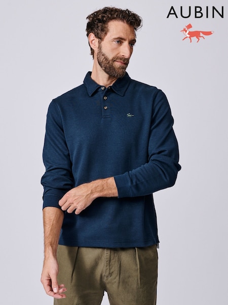Aubin Blue Chelwood Long Sleeve Polo Shirt (H96523) | £65