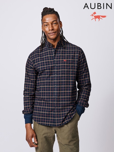 Aubin Blue Merton Brushed Oxford Button Down Shirt (H96530) | £89