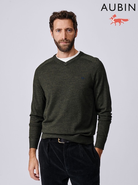 Aubin Green Burnham Merino V-Neck Jumper (H96533) | £89