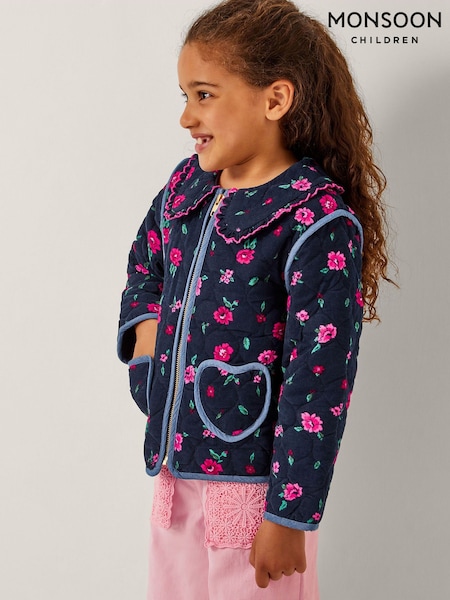 Monsoon Blue Floral Print Cord Quilted Jacket (H96545) | £42 - £46
