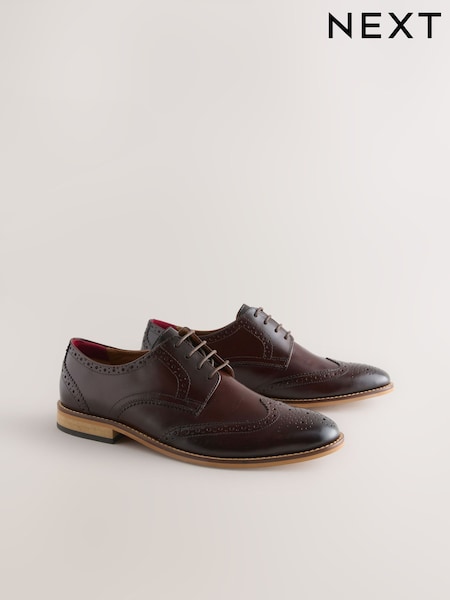Brown Standard Fit Leather Contrast Sole Brogue Shoes (H96554) | £62