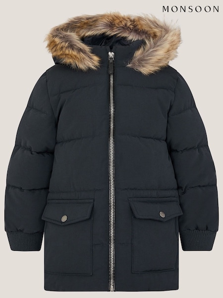 Monsoon Black Mid Length Puffer Coat (H96565) | £50 - £65