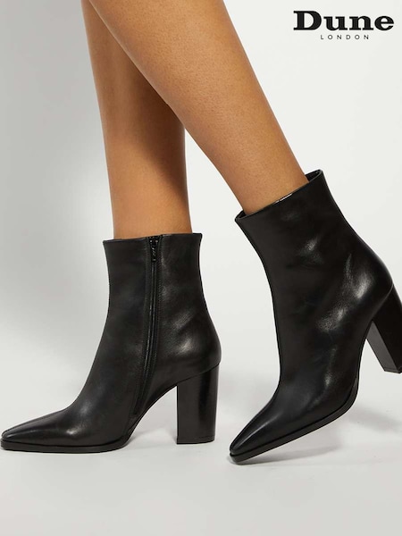 Dune London Black Patently Chisel Toe Block Boots (H96615) | £159