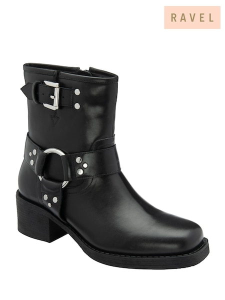 Ravel Black Leather Zip-Up Boots (H96890) | £110