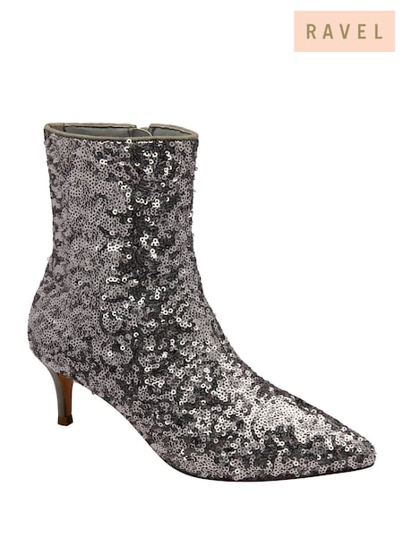 Ravel Shimmer Silver Pointed Toe Ankle Boots (H96897) | £80