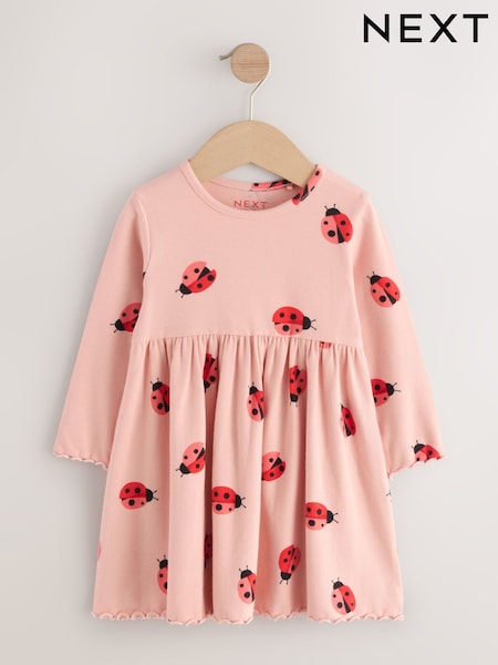 Pink Ladybird Long Sleeve Ribbed Dress (3mths-7yrs) (H96942) | £7 - £9
