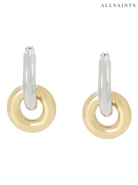 AllSaints Gold Tone Double Ring Huggies Earrings (H97066) | £45