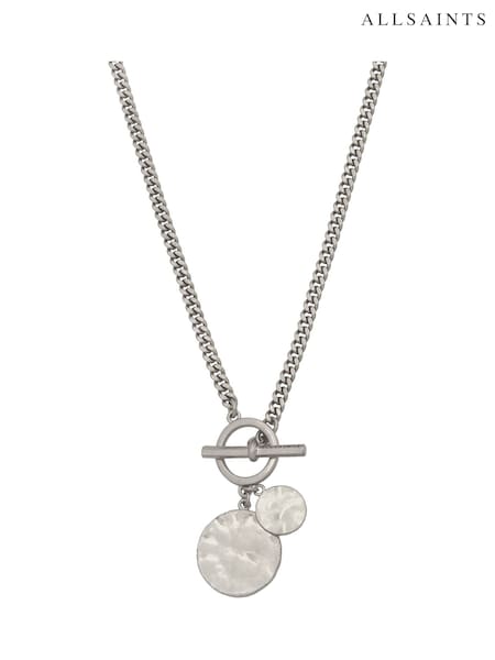 AllSaints Silver Tone Disc Pendant Necklace (H97071) | £45