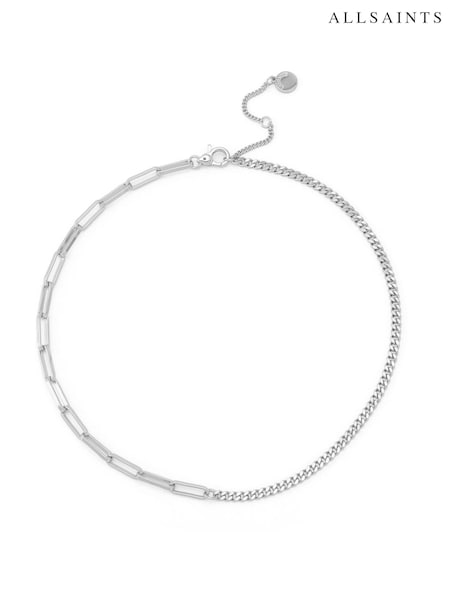 AllSaints Silver Tone Mixed Chain Strand Necklace (H97073) | £45