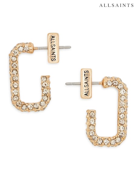 AllSaints Gold Tone Lori Pavé Huggie Earrings (H97078) | £35