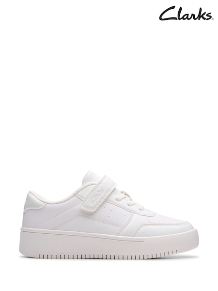 Clarks White Barley Step Kids Shoes (H97117) | £34 - £36
